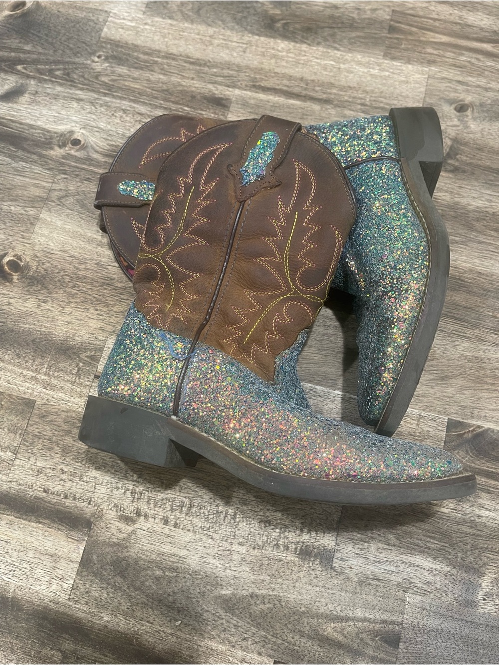 Girls Smoky Mountain Glitter Cowboy Boots Kids Size 2 Western Sparkle Square Toe